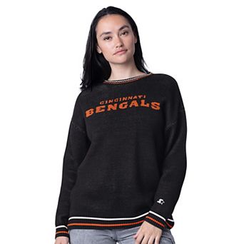 Women's Starter Black Cincinnati Bengals Ladies On the Ball Intarsia Pullover Sweater
