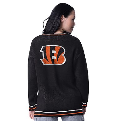Women's Starter Black Cincinnati Bengals Oversized On the Ball Intarsia Knit Pullover Sweater