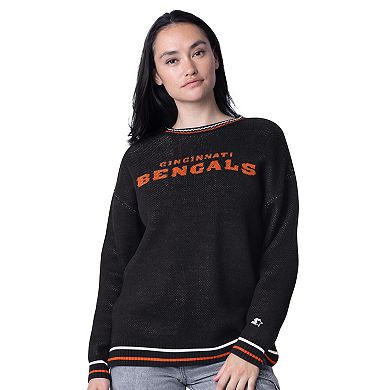 Women's Starter Black Cincinnati Bengals Oversized On the Ball Intarsia Knit Pullover Sweater