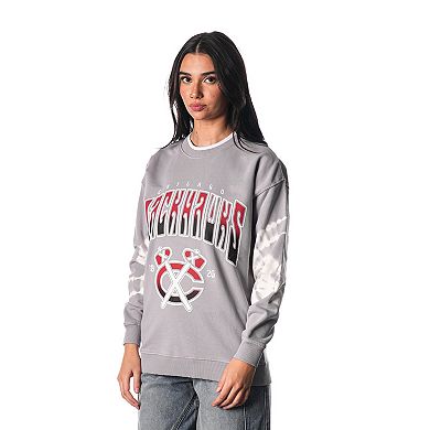 Unisex The Wild Collective Gray Chicago Blackhawks Tie-Dye Double Collar Pullover Sweatshirt