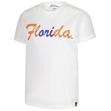 Women's White Florida Gators Hand Sewn Beaded Script T-Shirt