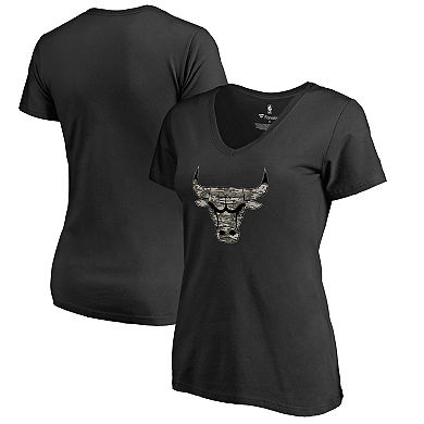 Women's Black Chicago Bulls Cloak Camo V-Neck T-Shirt