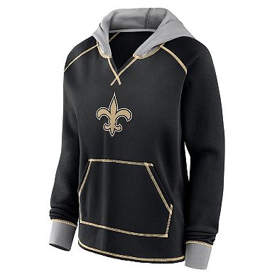 Women's Black New Orleans Saints Boom Fleece Pullover V-Neck Hoodie