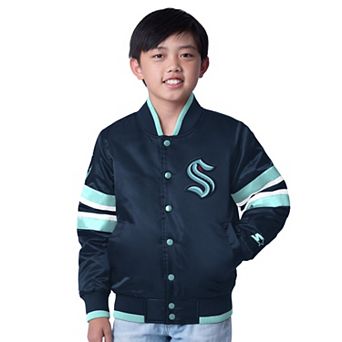 Youth Starter Deep Sea Blue/Blue Seattle Kraken Scout 1 Full-Snap Varsity Jacket