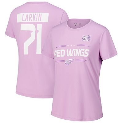 Women s Levelwear Dylan Larkin Lavender Detroit Red Wings Hockey Fights Cancer Anthem Name Number T