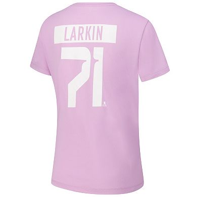 Women's Levelwear Dylan Larkin Lavender Detroit Red Wings Hockey Fights Cancer Anthem Name & Number T-Shirt