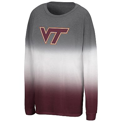 Women's Colosseum Gray Virginia Tech Hokies Winkle Dip Dye Long Sleeve T-Shirt
