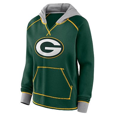 Women's Green Green Bay Packers Boom Fleece Pullover V-Neck Hoodie