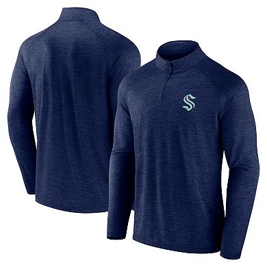 Men's Navy Seattle Kraken Head-to-Head Raglan Quarter-Zip Top
