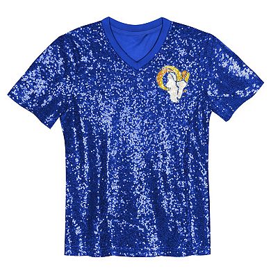 Girls Youth Puka Nacua Royal Los Angeles Rams Sequin V-Neck Fashion Jersey