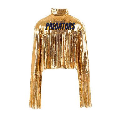 Women's Cuce Gold Nashville Predators Cropped Sequin Fringe Blazer
