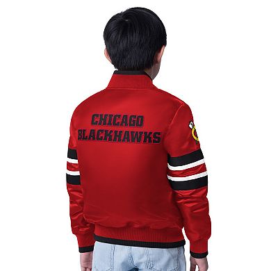 Youth Starter Red/Black Chicago Blackhawks Scout 1 Full-Snap Varsity Jacket