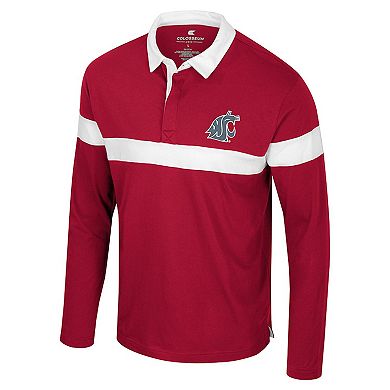 Men's Colosseum Crimson Washington State Cougars Too Cool For School Long Sleeve Polo