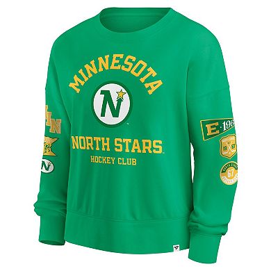 Women's Fanatics Kelly Green Minnesota North Stars Oversized Vintage Go Team Pullover Sweatshirt