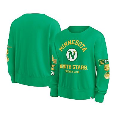 Women's Fanatics Kelly Green Minnesota North Stars Oversized Vintage Go Team Pullover Sweatshirt