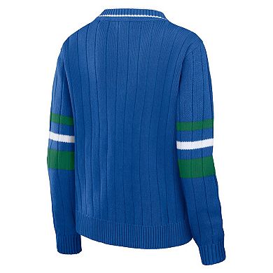 Women's WEAR by Erin Andrews Royal Seattle Seahawks Throwback V-Neck Sweater