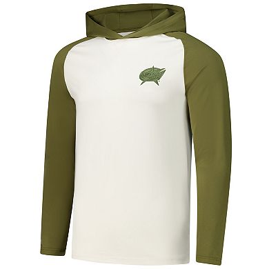 Men's Antigua Cream/Olive Columbus Blue Jackets Intrepid Sand Raglan Long Sleeve Hoodie T-Shirt