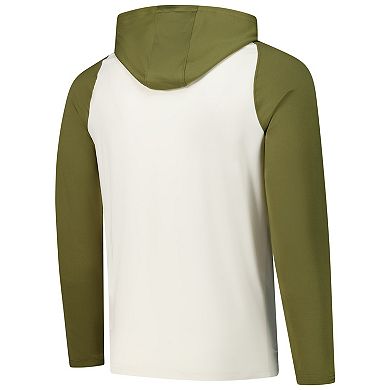 Men's Antigua Cream/Olive Columbus Blue Jackets Intrepid Sand Raglan Long Sleeve Hoodie T-Shirt