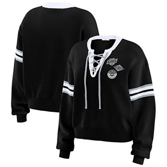 Women's WEAR by Erin Andrews Black Los Angeles Kings Cropped Lace-Up Sweater