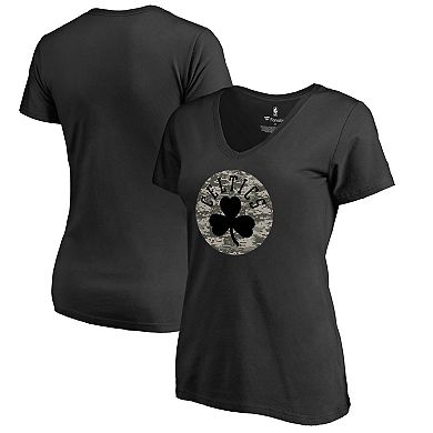 Women's Black Boston Celtics Cloak Camo V-Neck T-Shirt