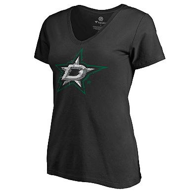 Women's Black Dallas Stars Splatter Logo V-Neck T-Shirt