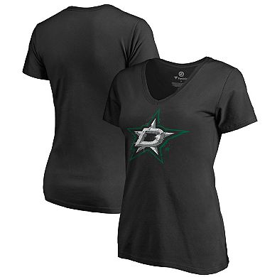 Women's Black Dallas Stars Splatter Logo V-Neck T-Shirt