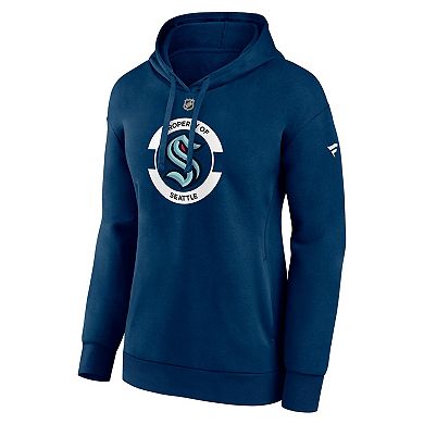 Women's Fanatics Navy Seattle Kraken Authentic Pro Core Secondary Fleece Pullover Hoodie