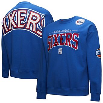 Men's Mitchell & Ness Royal Philadelphia 76ers Hardwood Classics There & Back 2.0 Vintage Pullover Sweatshirt