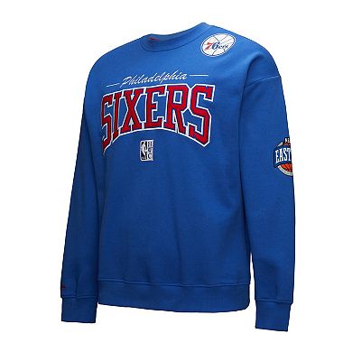 Men's Mitchell & Ness Royal Philadelphia 76ers Hardwood Classics There & Back 2.0 Vintage Pullover Sweatshirt
