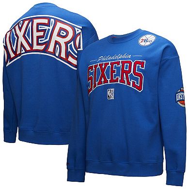 Men's Mitchell & Ness Royal Philadelphia 76ers Hardwood Classics There & Back 2.0 Vintage Pullover Sweatshirt