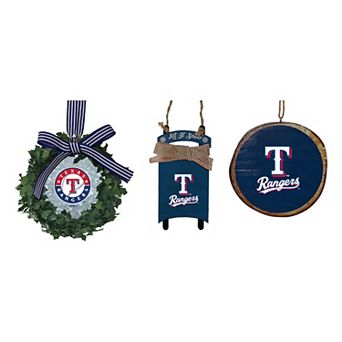 The Memory Company Texas Rangers Three-Pack Wreath, Sled & Circle Ornament Set