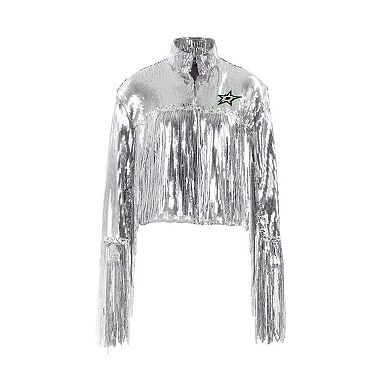 Women's Cuce Silver Dallas Stars Cropped Sequin Fringe Blazer