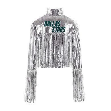 Women's Cuce Silver Dallas Stars Cropped Sequin Fringe Blazer