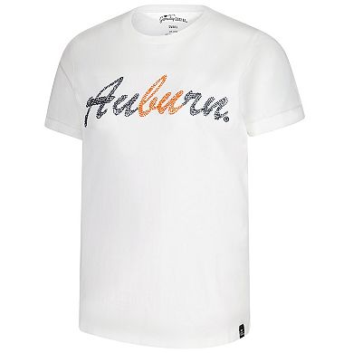 Women's White Auburn Tigers Hand Sewn Beaded Script T-Shirt