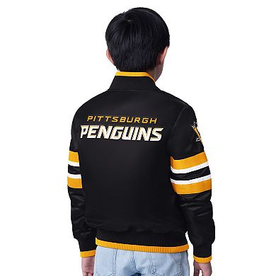 Youth Starter Black/Gold Pittsburgh Penguins Scout 1 Full-Snap Varsity Jacket