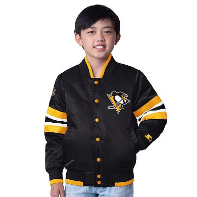 Youth Starter Black/Gold Pittsburgh Penguins Scout 1 Full-Snap Varsity Jacket