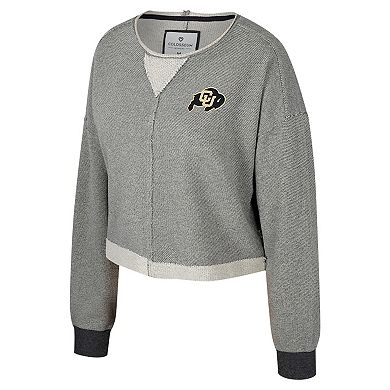 Women's Colosseum Charcoal Colorado Buffaloes Magnum Scoop Neck Cropped Pullover Sweatshirt