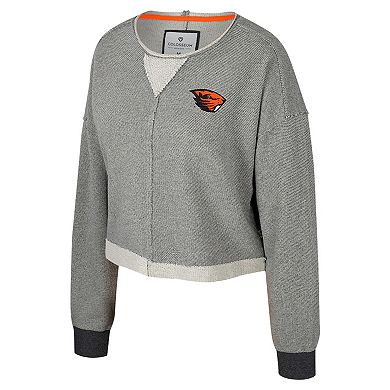 Women's Colosseum Charcoal Oregon State Beavers Magnum Scoop Neck Cropped Pullover Sweatshirt