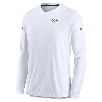 Men's Nike White Green Bay Packers UV Coach Long Sleeve Top