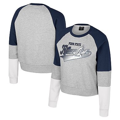 Women's Colosseum Heather Gray Penn State Nittany Lions Katinka Rhinestone Scoop Neck Pullover Sweatshirt