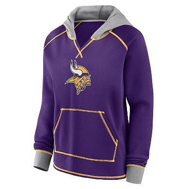 Women's Purple Minnesota Vikings Boom Fleece Pullover V-Neck Hoodie