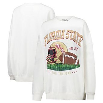 Women's Gameday Social White Florida State Seminoles Oversized Football Crewneck Sweatshirt
