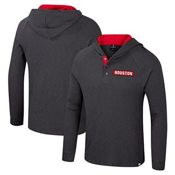 Men's Colosseum Charcoal Houston Cougars Dujour Ralgan Long Sleeve Henley Hoodie T-Shirt