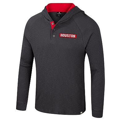 Men's Colosseum Charcoal Houston Cougars Dujour Ralgan Long Sleeve Henley Hoodie T-Shirt