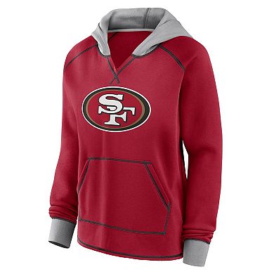 Women's Scarlet San Francisco 49ers Boom Fleece Pullover V-Neck Hoodie