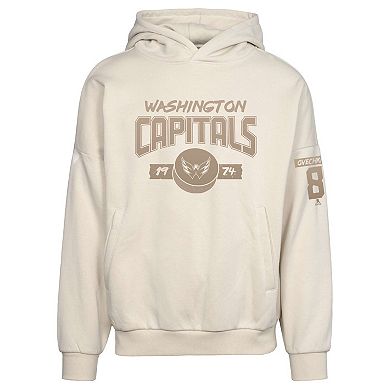 Men's Levelwear Alexander Ovechkin Khaki Washington Capitals Oversized Contact Name & Number Pullover Hoodie