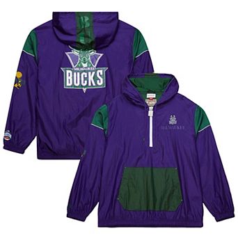 Unisex Mitchell & Ness Purple Milwaukee Bucks Hardwood Classics Team OG 3.0 Anorak Half-Zip Windbreaker Jacket