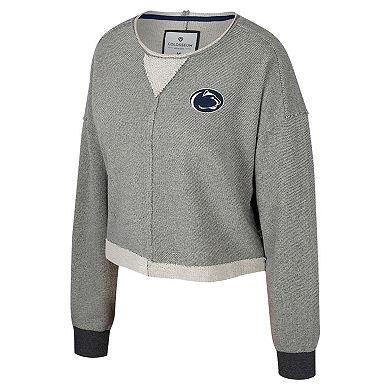 Women's Colosseum Charcoal Penn State Nittany Lions Magnum Scoop Neck Cropped Pullover Sweatshirt
