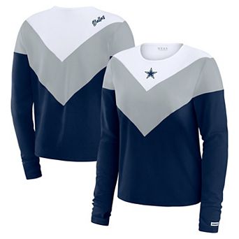 Women's WEAR by Erin Andrews Navy Dallas Cowboys Plus Size Chevron Tri-Blend Long Sleeve T-Shirt