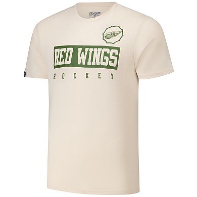 Men's Levelwear Dylan Larkin Khaki Detroit Red Wings 2024 NHL Military Appreciation Richmond Delta Player Name & Number T-Shirt